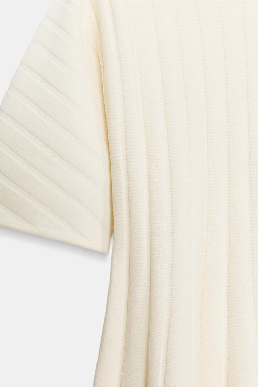 ZARA КОРОТКОЕ ПЛАТЬЕ В РУБЧИК С ОБЪЕМНЫМИ РУКАВАМИ, ЭКРЮ