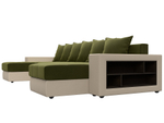Диван П-образный Дубай полки справа, Зеленый\Бежевый, Микровельвет\Экокожа, 31511R