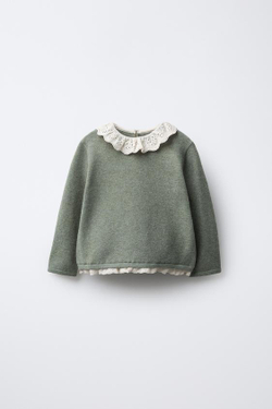 ZARA СВИТЕР С АЖУРНЫМИ ВСТАВКАМИ, СВЕТЛО-ЗЕЛЕНЫЙ