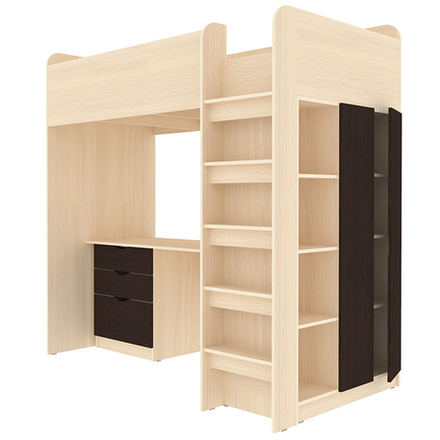 Кровать-чердак КарИВи Polini Simple с письменным столом и Шкаф КарИВиом  Дуб Молочный Венге