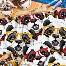 Ткань ниагара милые панды в разноцветных цветных очках
