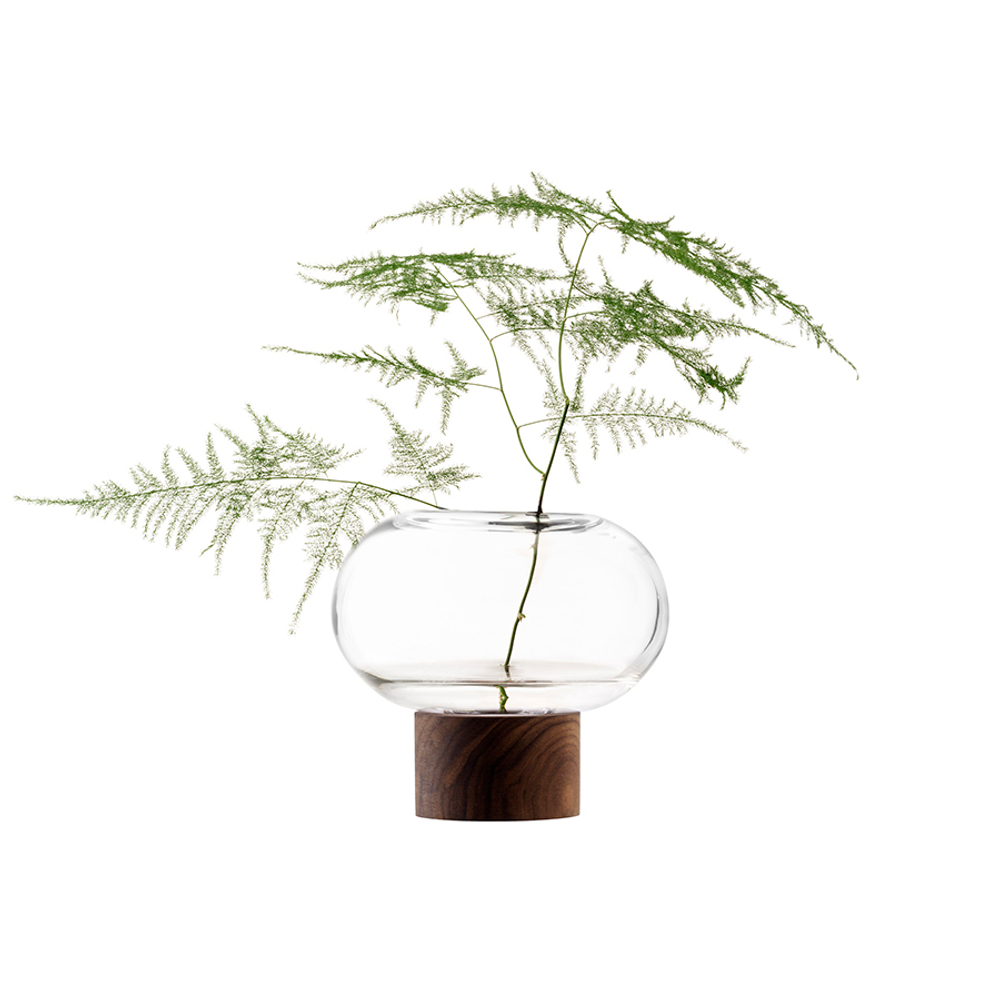 Ваза oblate, 13,5 см, прозрачная/орех