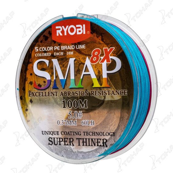 Шнур SMAP PE8X-100M 5.0# Multi Colour 0,37мм Ryobi
