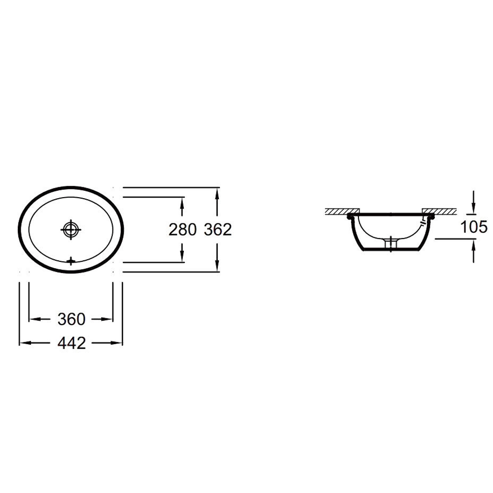 Раковина встраиваемая снизу Jacob Delafon Vox 44х36см. EYI102-00