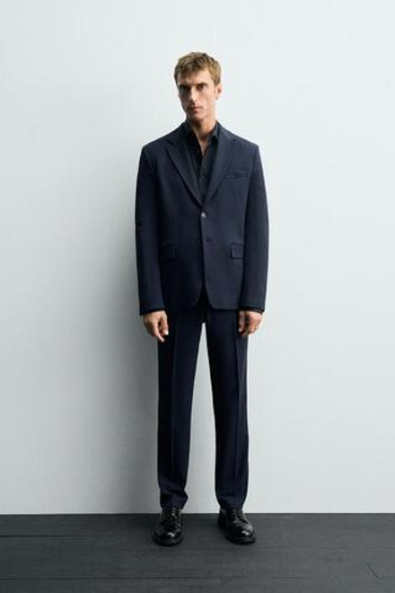 ZARA КОСТЮМНЫЕ БРЮКИ SLIM FIT, ТЕМНО-СИНИЙ