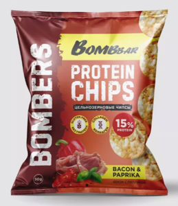ЧИПСЫ BOMBBAR ПРОТЕИНОВЫЕ СО ВКУСОМ БЕКОН С ПАПРИКОЙ 50ГР