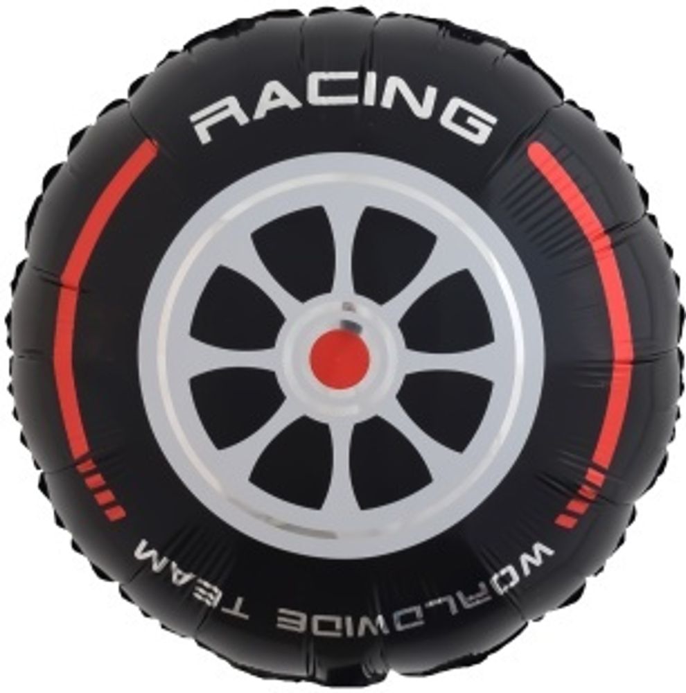 К Шар (18''/46 см) Круг, Гоночное колесо, Черный/Красный (БГ-15)