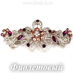 Заколка с замком на серебристой основе "Цветок", Фиолетовый