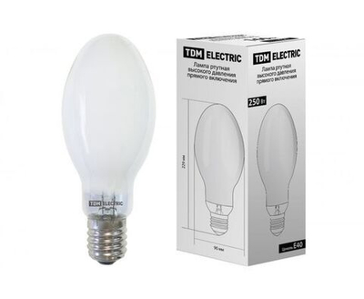 Лампа ртутная высокого давления прямого включения ДРВ 250 Вт Е40 TDM SQ0325-0020