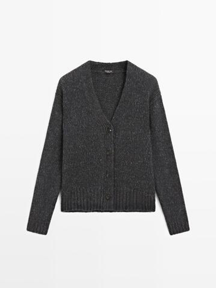 Massimo Dutti Кардиган из смесовой шерсти с V-образным вырезом, темно-синий
