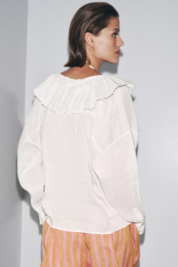 ZARA РУБАШКА ИЗ СМЕСОВОГО ЛЬНА И ШЕЛКА — ZW COLLECTION, ЖЕЛТОВАТО-БЕЛЫЙ