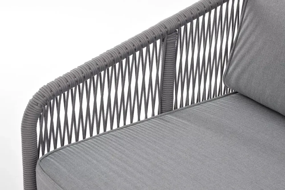 "Канны" диван модульный плетеный из роупа, каркас алюминий белый, роуп светло-серый круглый, ткань светло-серая