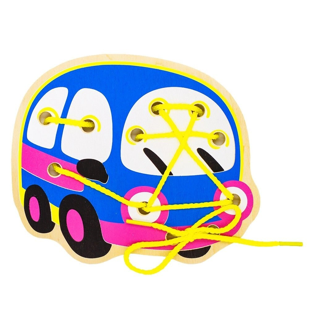Шнуровка "Автобус", развивающая игрушка для детей, обучающая игра из дерева