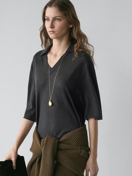 Massimo Dutti Свитер оверсайз из смесовой шерсти и шелка, свинцовый