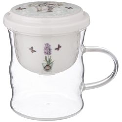 КРУЖКА СТЕКЛЯННАЯ С ФАРФОРОВЫМ СИТОМ LEFARD ЛОРИАН 420 МЛ