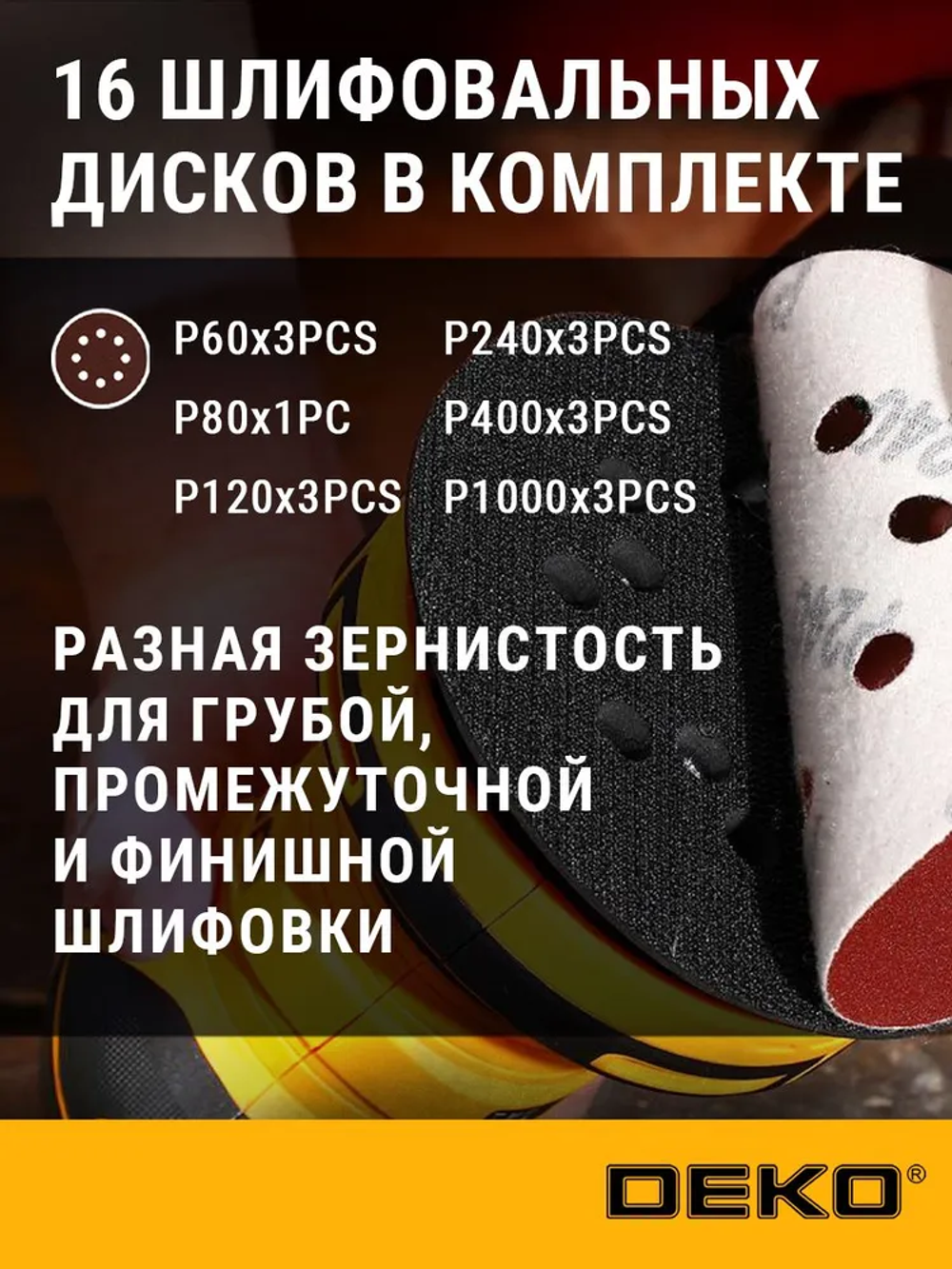 Шлифовальная машина эксцентриковая сетевая DEKO DKG400-125