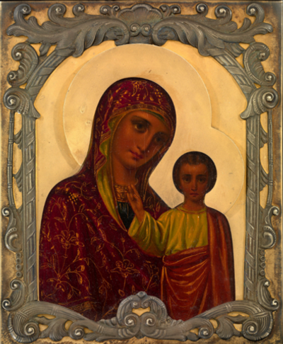 Казанская икона Божией Матери деревянная на левкасе