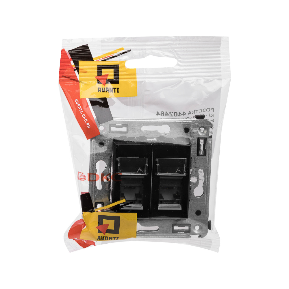 Компьютерная розетка RJ-45 в стену, кат.5e двойная, "Avanti", "Черный квадрат"