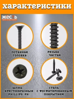 Саморез по металлу ГМ, гипсокартон-металл, черный 3,5х25 (200 шт), контейнер