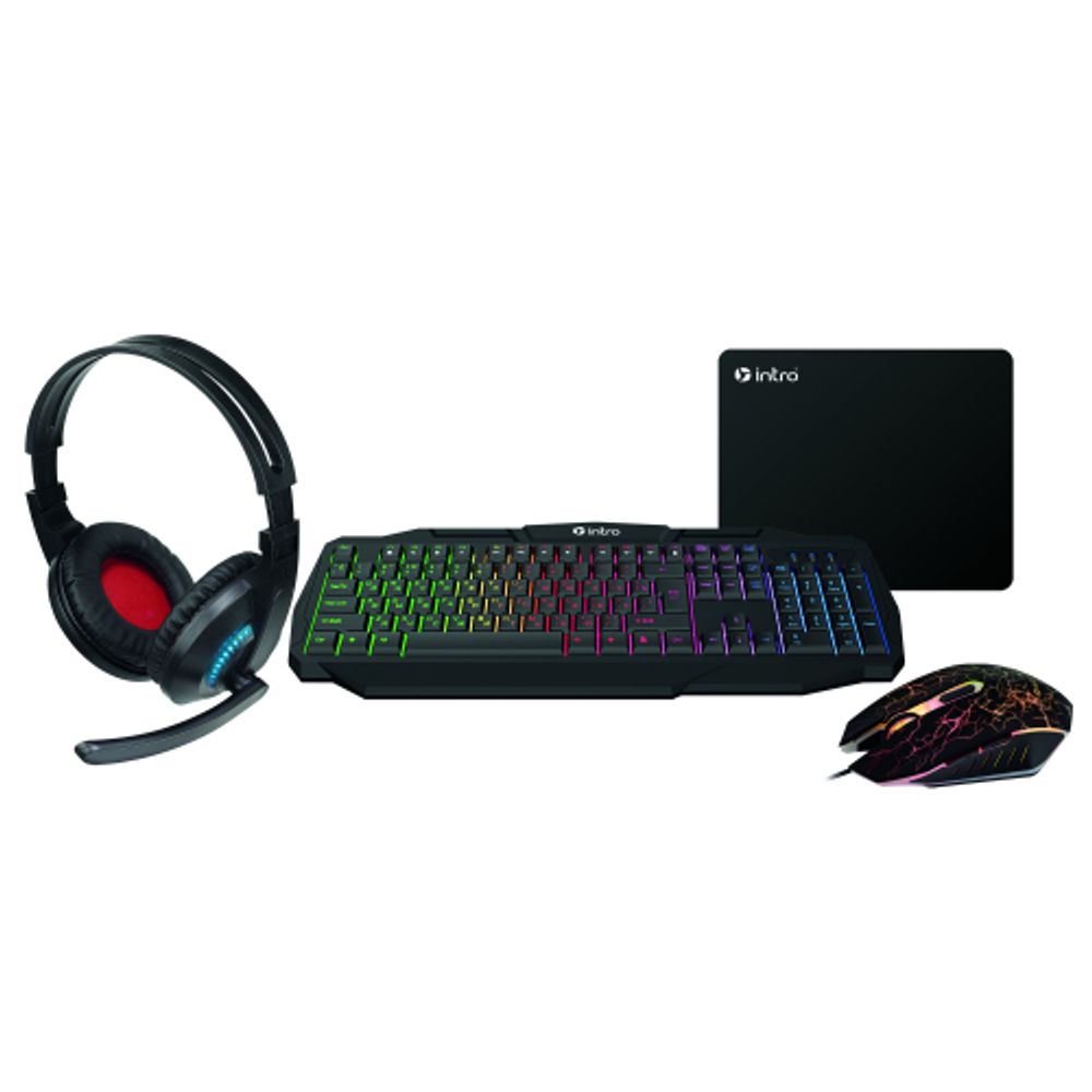 Клавиатура и мышь комплект Intro GXZ900 игровой 1200-3600dpi + коврик + гарнитура черный | Intro