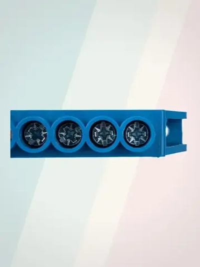 Шина нулевая/заземления 6х9 в изоляторе на дин-рейку (DIN), 4 контакта, синий, 1шт.