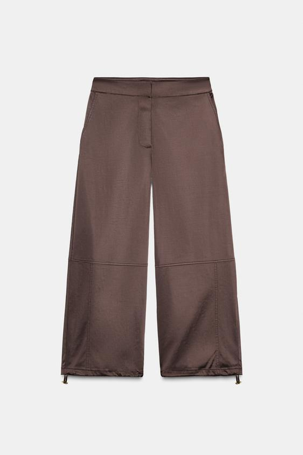 ZARA ШИРОКИЕ БРЮКИ ИЗ АТЛАСА, КОРИЧНЕВЫЙ