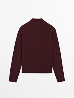 Massimo Dutti Свитер с воротником поло, гранатовый