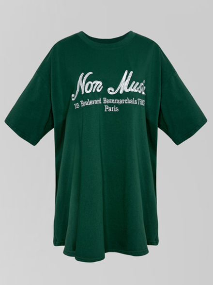 Футболка Yixuan 2676 удлиненная однотонная с надписью Non Music спереди