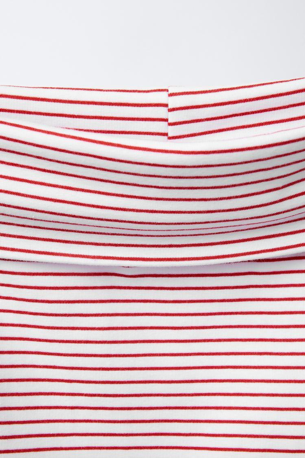 ZARA ТОП В ПОЛОСКУ С ОТКРЫТЫМИ ПЛЕЧАМИ, КРАСНЫЙ/БЕЛЫЙ