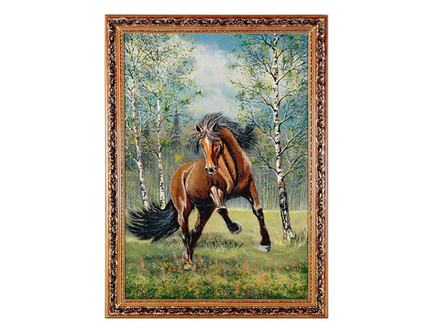 Картина №6 " Конь"рисованная камнем в деревянном багете . размер 67-47-3см   артикул 10058