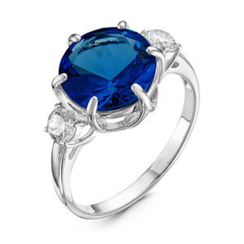 Серебряное кольцо с синим кварцем и фианитами 17,5 размер
