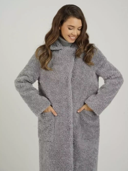 Шуба женская чебурашка тедди пальто из шерсти мериноса, серый, SilverFox