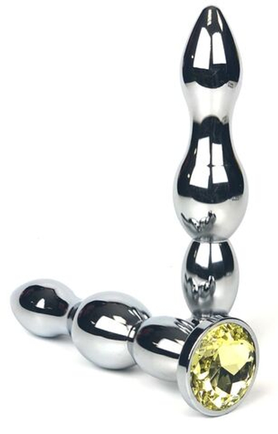 Серебристая металлическая анальная пробка-ёлочка с желтым кристаллом - 12 см. (Цвет: желтый)