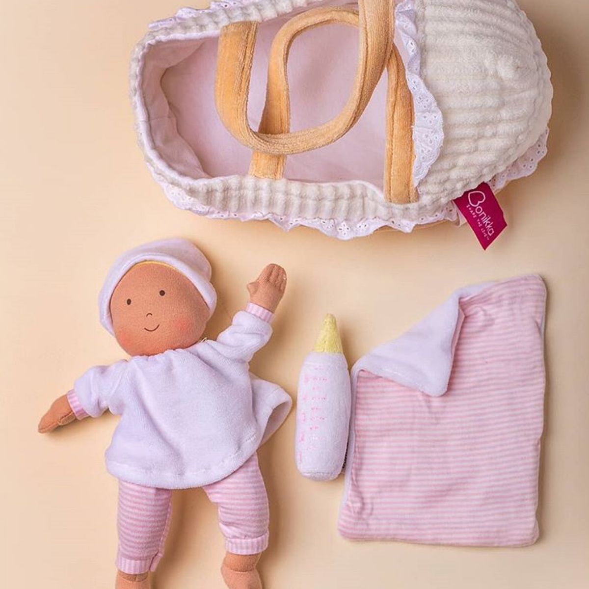 Текстильный набор: кукла, бутылочка, люлька