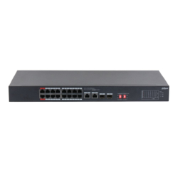 DAHUA DH-S3218-16ET-135 16-портовый неуправляемый коммутатор с РоЕ, 16xRJ45 100Mb, 2хКомбо SFP/RJ45 1Gb uplink, суммарно до 135Вт, коммутация 7.2 Гбит/с, MAC-таблица 8К