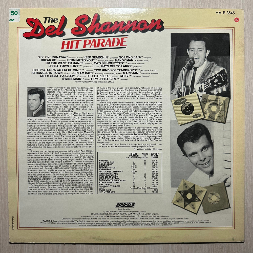 Del Shannon - The Del Shannon Hit Parade (Англия 1980г.)