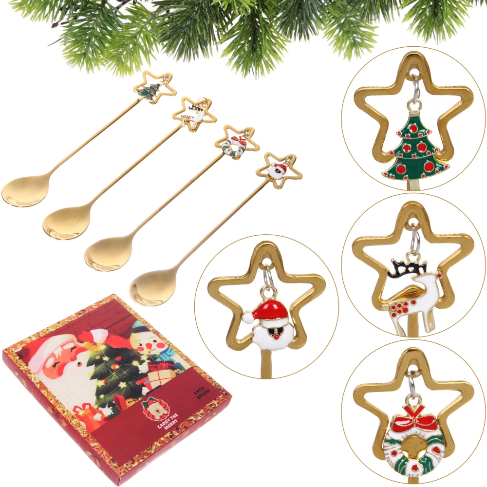 Набор чайных ложек 4шт «Новогодние звезды» в подарочной коробке, цвет золото