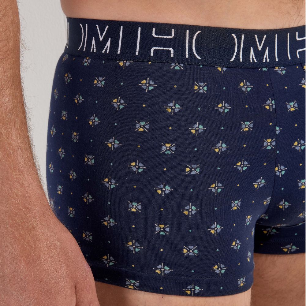 Мужские трусы боксеры набор из 2-х штук (темно-синие, темно-синие с принтом) HOM DAVIDE #2 Boxer Briefs 2p 402809_40D012
