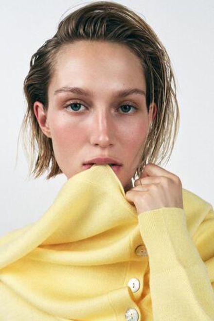ZARA ОДНОТОННЫЙ КАРДИГАН ИЗ СМЕСОВОЙ ШЕРСТИ, ЖЕЛТЫЙ