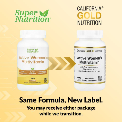 California Gold Nutrition, мультивитамины для активных женщин, с воронцом кистевидным, изофлавонами сои и концентратом клюквы, 180 таблеток