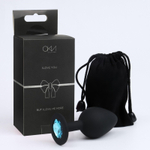 Черная анальная пробка с бирюзовым кристаллом - 8 см. (Цвет: черный)