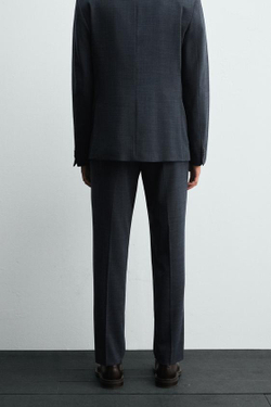 ZARA КОСТЮМНЫЕ БРЮКИ ИЗ ТКАНИ С УЗОРОМ, СИНИЙ / ИНДИГО