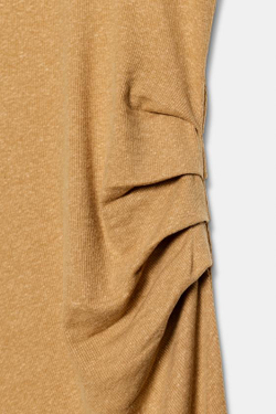 ZARA ПЛАТЬЕ МИДИ СО СБОРКАМИ, СВЕТЛЫЙ ЖЕЛТО-КОРИЧНЕВЫЙ