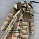 Женское пуховое удлиненное пальто Burberry (Барберри) с капюшоном