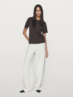 Massimo Dutti Футболка с коротким рукавом из 100% хлопка, коричневый