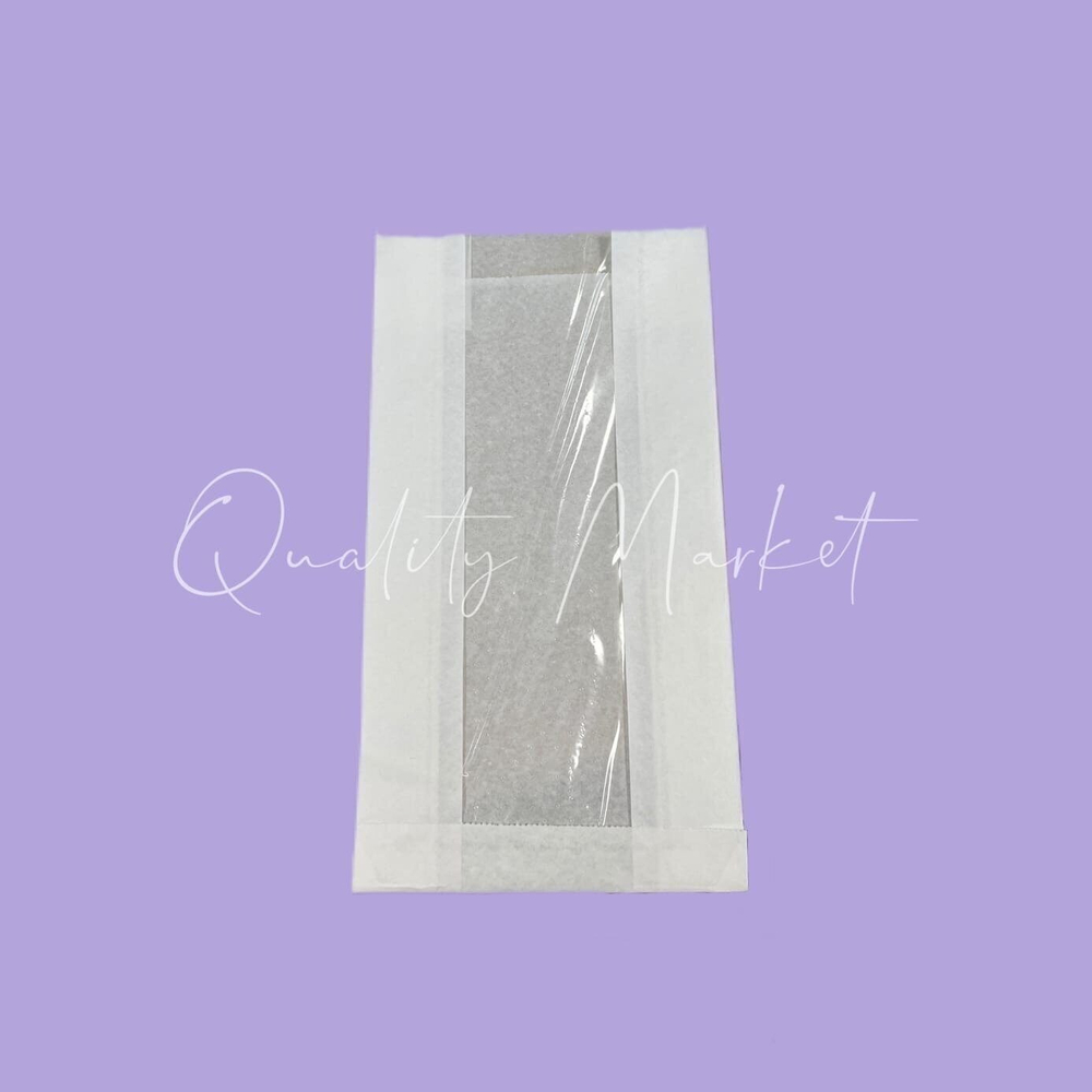Бумажный пакет с окном 60 мм с плоским дном 140*60*250 мм 40 г/м2 белый, 100шт