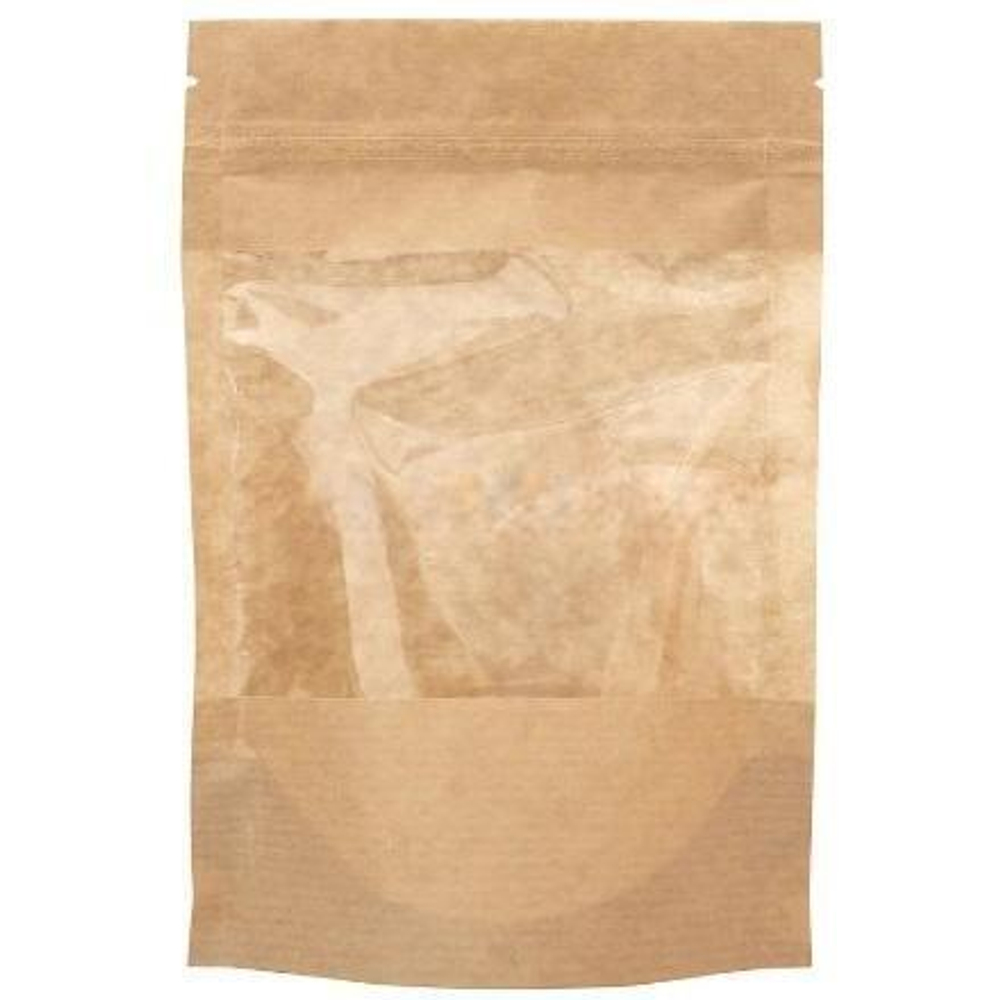Пакет бумажный Doypack 160х250 (40+40) мм крафт с прозрачным окошком 90 мм (100/700 шт.) 121-018