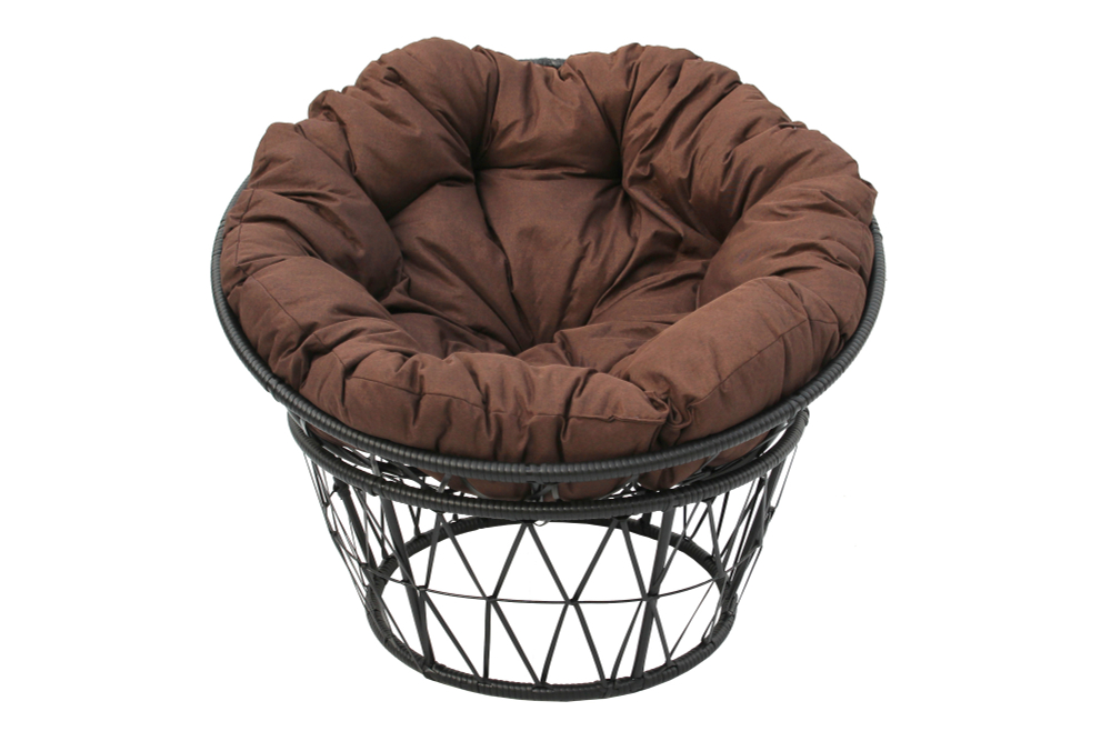 Кресло для отдыха Garden Story Папасан 1уп, ротанг искусст (черный, подушка коричневая) (М)
