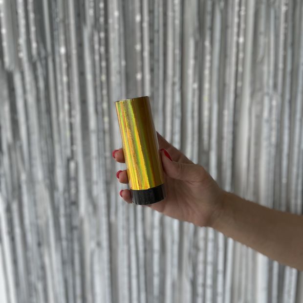 Хлопушка пружинная (4/10 см), Круги фольга, Золото, Лазерная голография