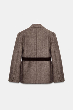 ZARA БЛЕЙЗЕР В ЕЛОЧКУ С ПОЯСОМ, РЫЖЕВАТО-КОРИЧНЕВЫЙ